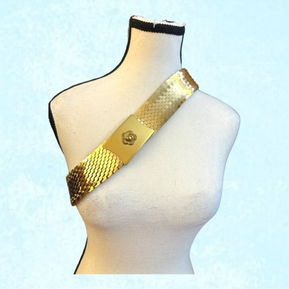 Womens Thick Gold Sequin Buckled Belt S M L